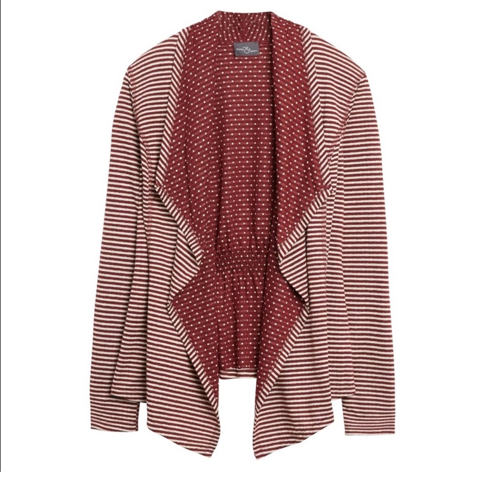 Market & Spruce Stripe & Dot Burgundy Open Cardigan